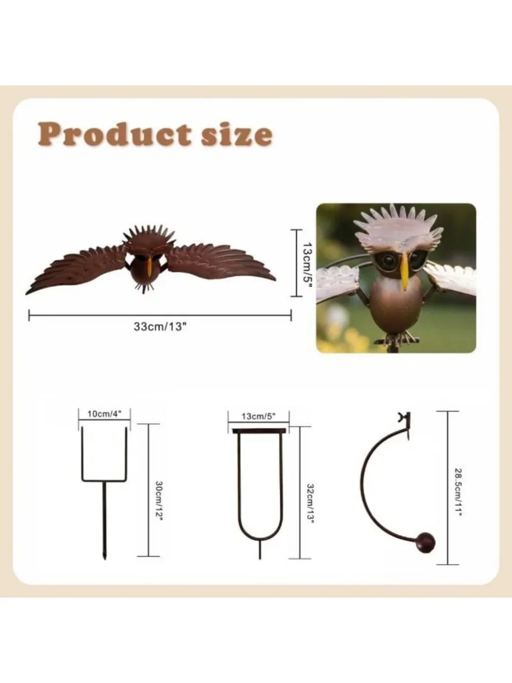 Kinetic Metal Owl Garden Stake Decor - Outdoor Sculpture for Lawn & Yard